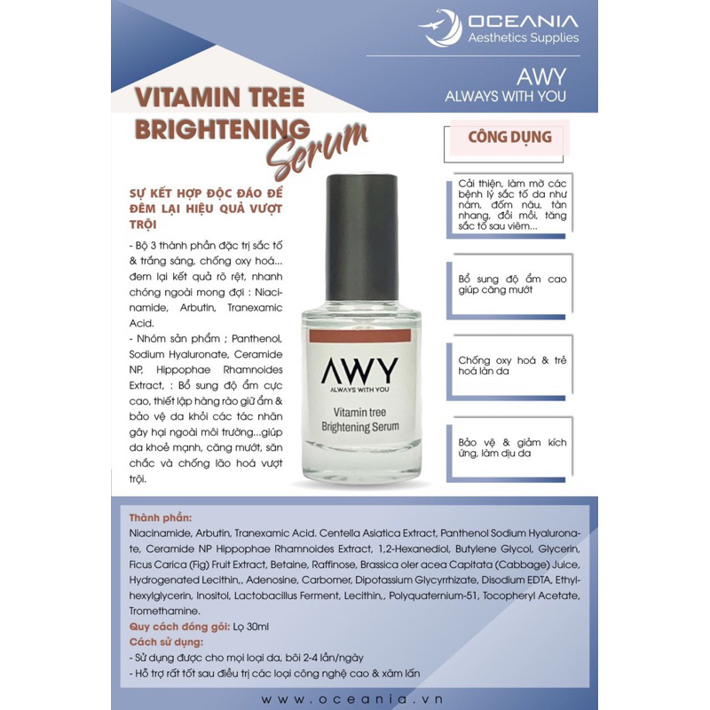 [Hàng Công Ty Có Tem Phụ] Vitamin Tree Brightening Serum AWY - Serum Trắng Da, Ngừa Nám