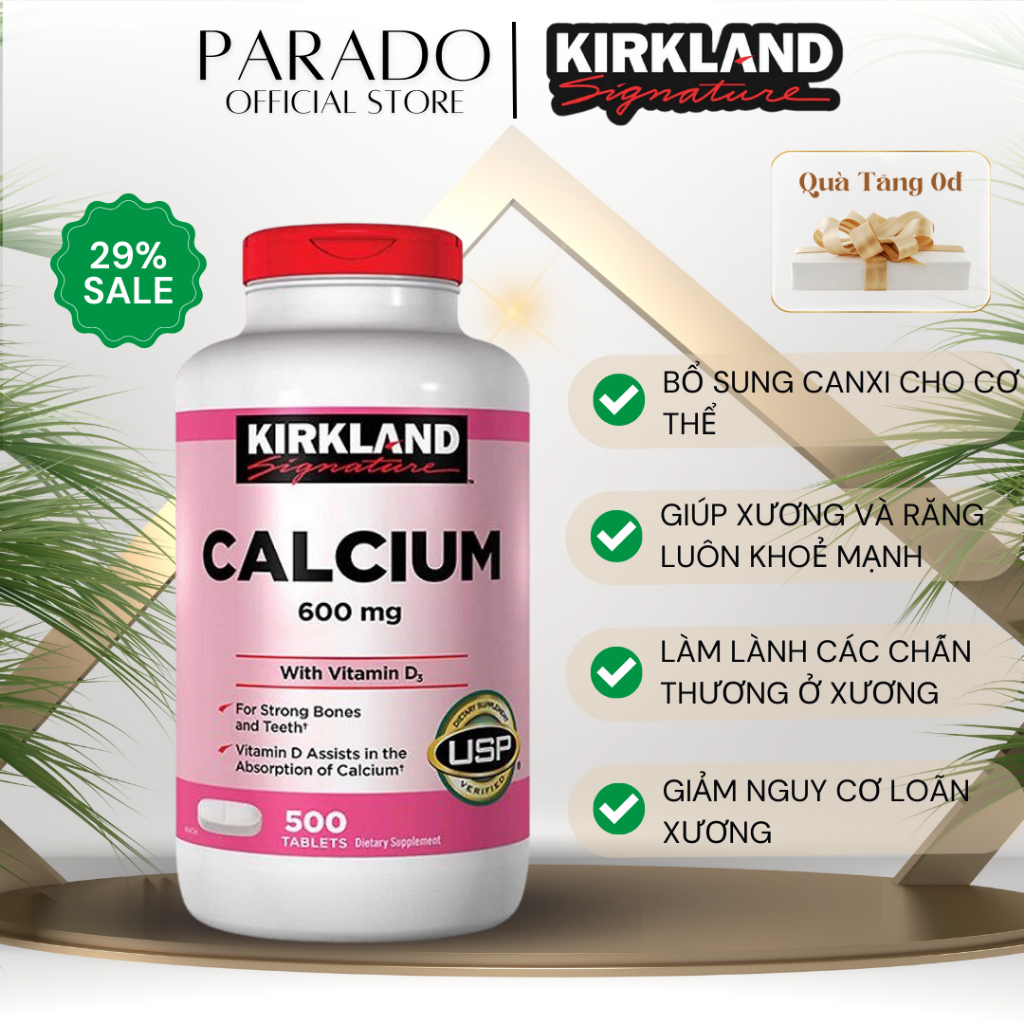Viên Uống Hỗ Trợ Xương Chắc Khỏe Kirkland Calcium 600mg With Vitamin D3 500 Viên