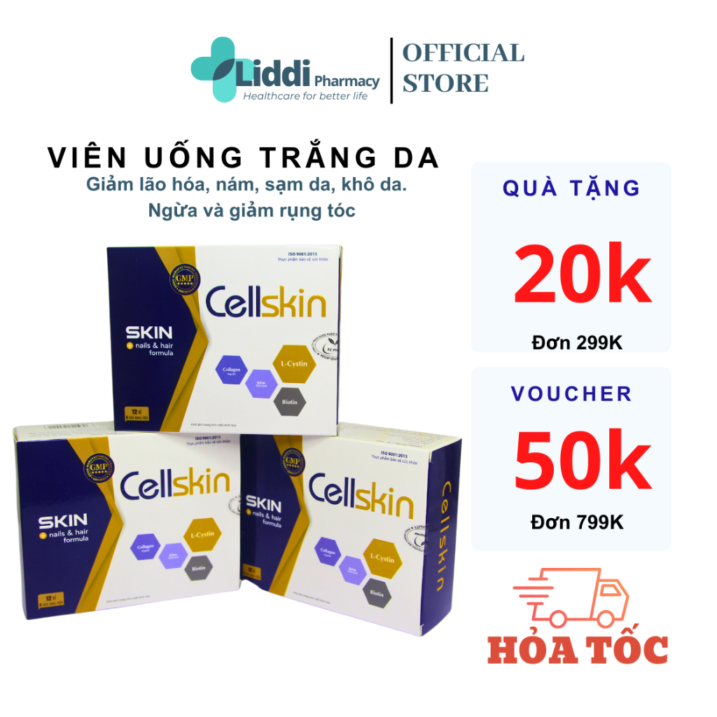 Viên uống đẹp da, chống lão hóa, giảm sạm nám, tàn nhan Cellskin hộp 60 viên