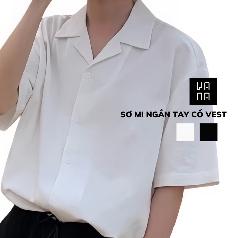 Áo sơ mi nam ngắn tay VANA, áo công sở, áo unisex trắng, đen, vải lụa không nhăn, thấm hút mồ hôi tốt