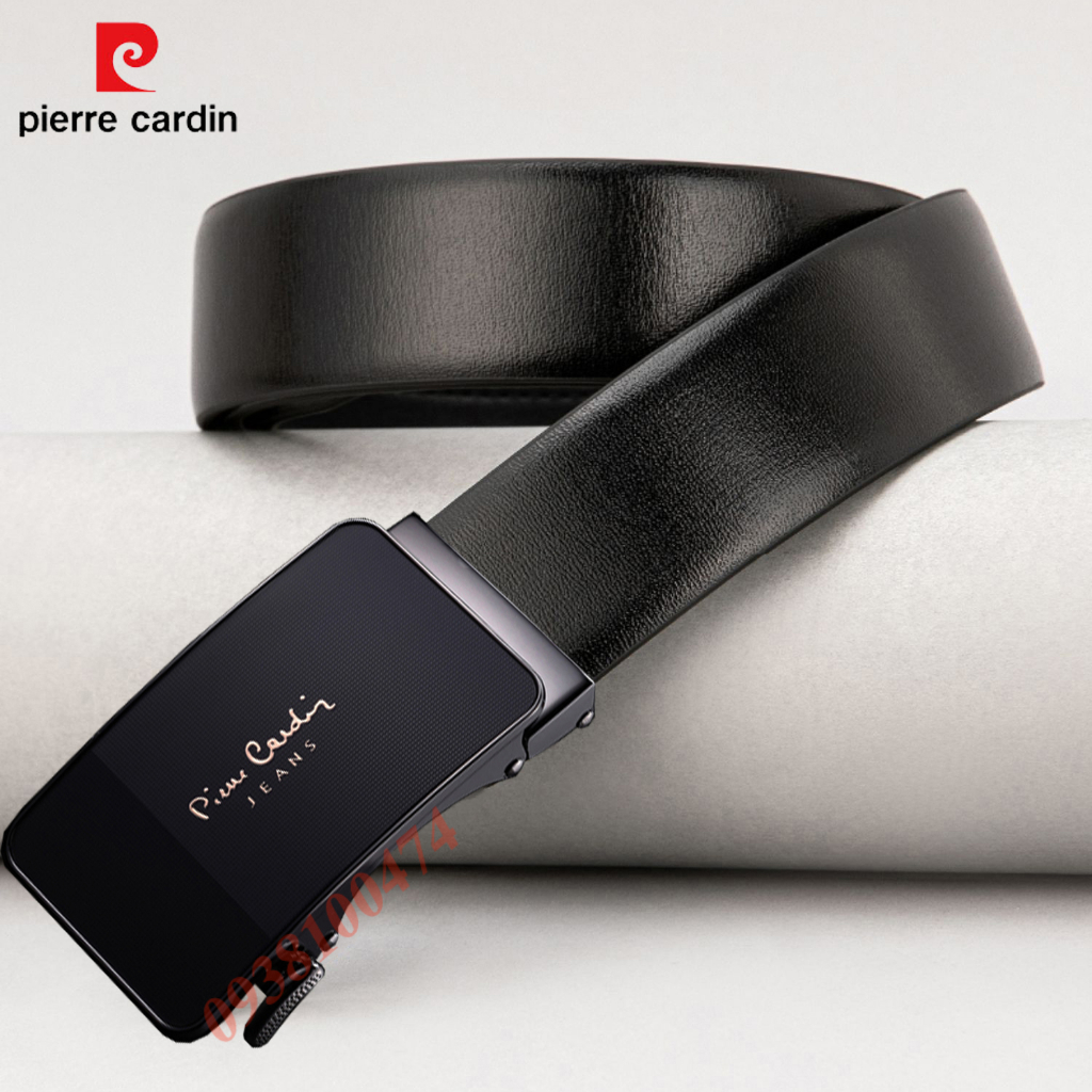 Thắt lưng da nam Pierre Cardin mặt khóa tráng gương dây da bò thật khóa rút tự động