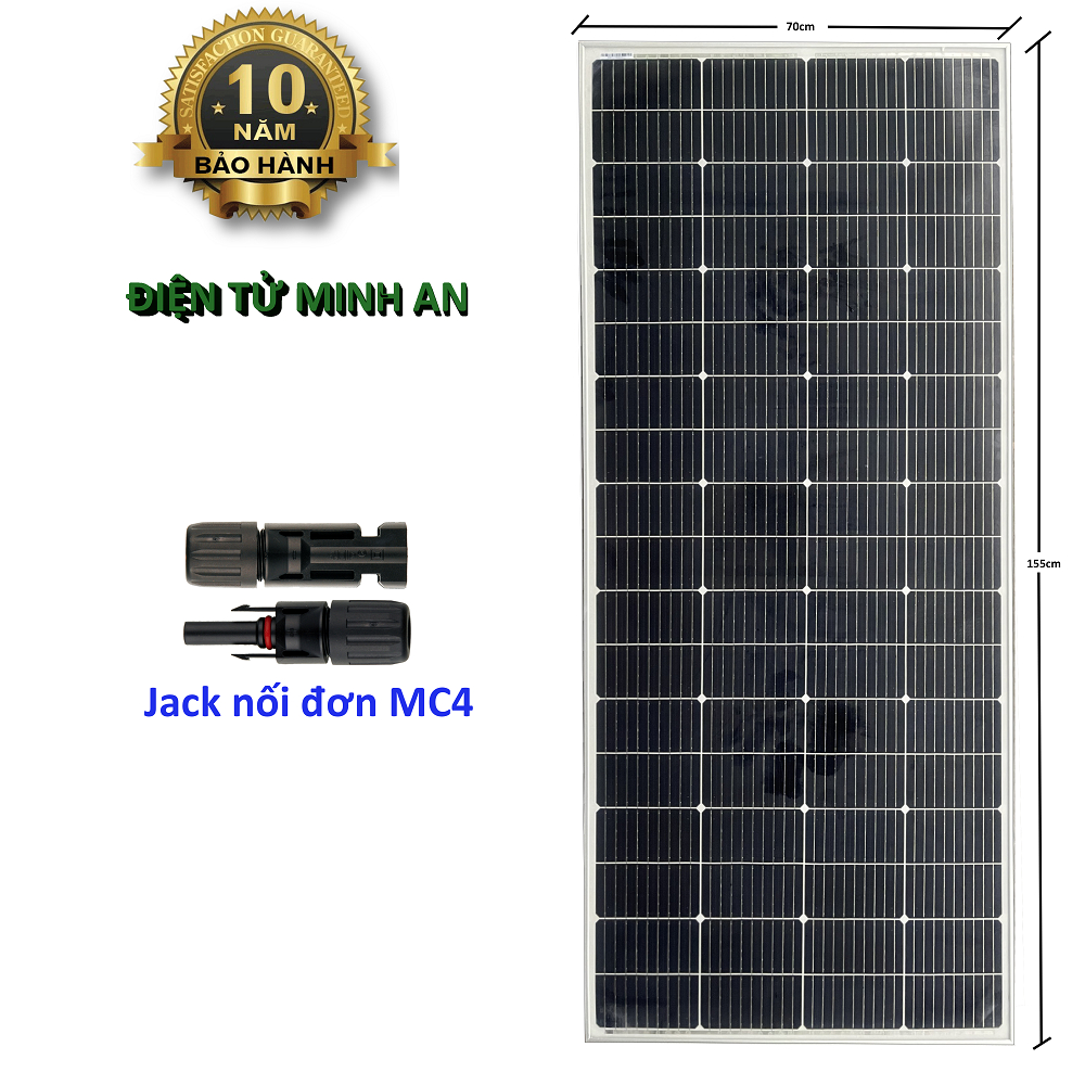 Tấm Pin năng lượng mặt trời đơn tinh thể Mono 200W (9bb) tặng jack MC4