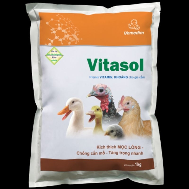 Vemedim VITASOL -- Giúp mọc lông đồng loạt. - Phòng ngừa và làm giảm hiện tượng cắn mổ lông, hậu môn.