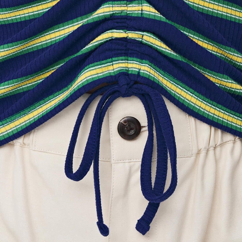 Áo thun kiểu gân tăm cổ tim rút dây trước ngực - GU thời trang Nhật Bản sành điệu