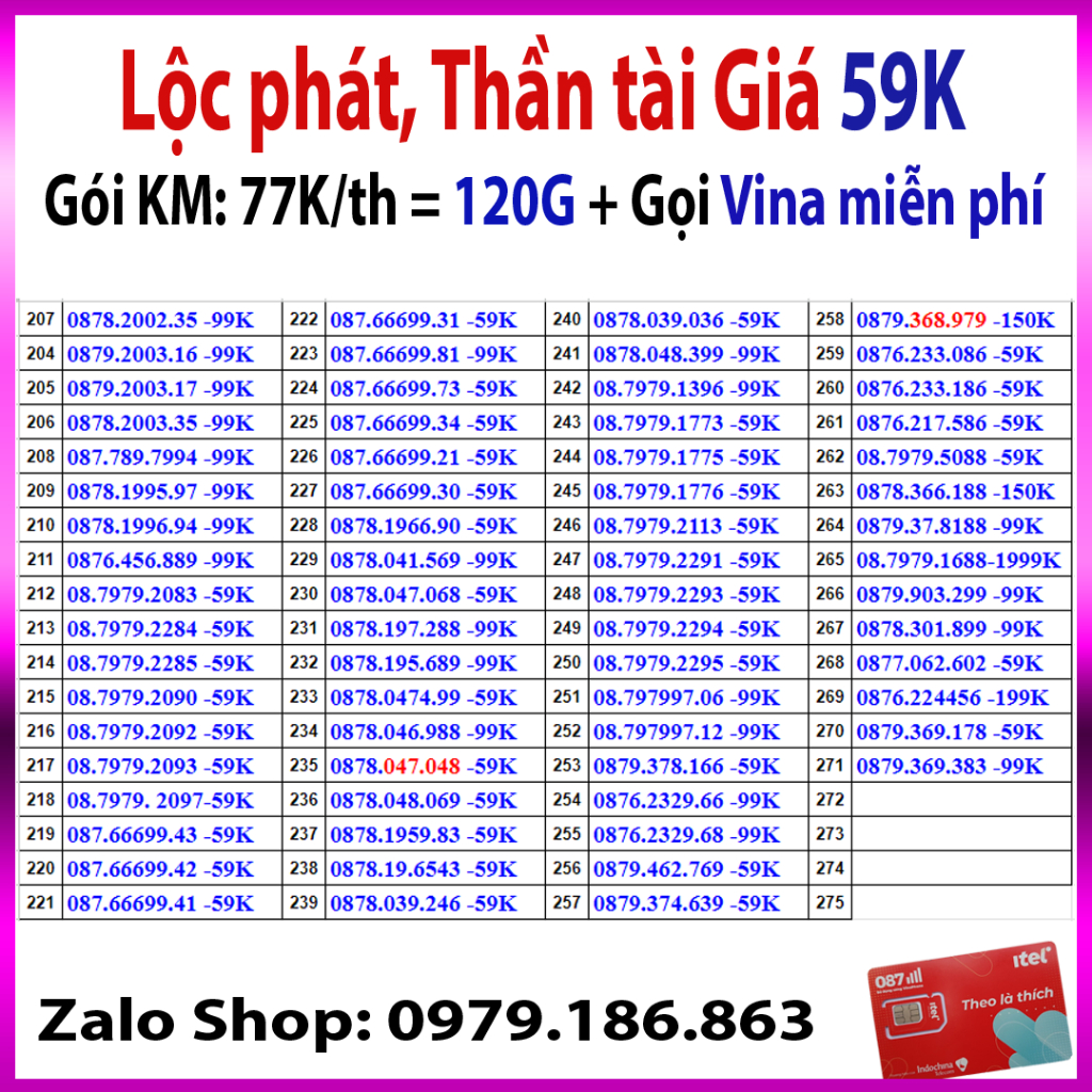 Sim 4G itel Mạng Vinaphone Gói May -Data 90Gb  - Gọi Miễn Phí +60 SMS - Sim 4G Giá Rẻ