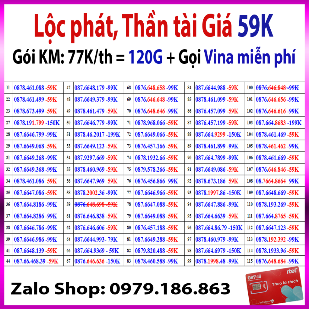 Sim 4G itel Mạng Vinaphone Gói May -Data 90Gb  - Gọi Miễn Phí +60 SMS - Sim 4G Giá Rẻ