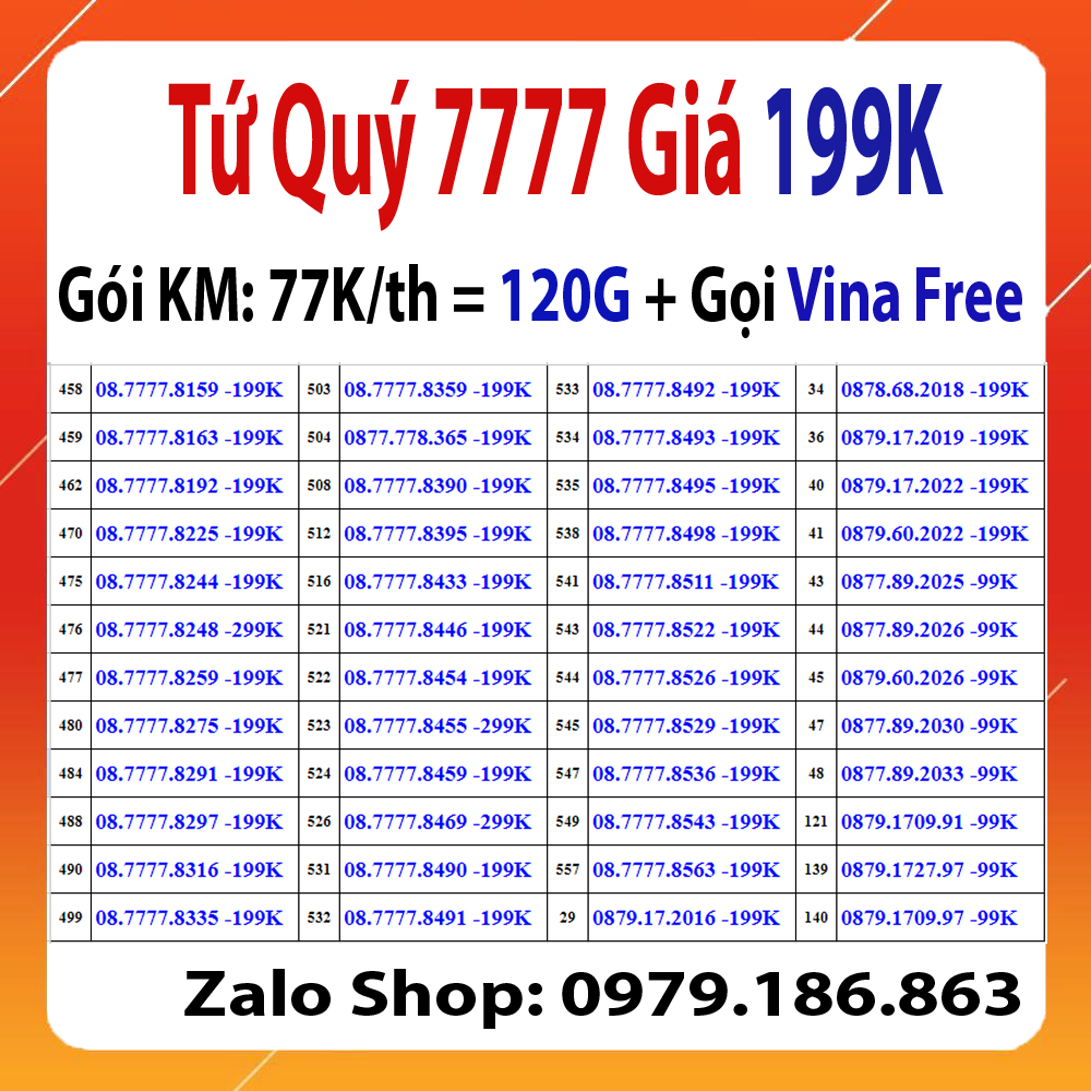 SIM MAY77 ITEL 90G/th , Sim Vina 4G 90G mỗi tháng, Gọi miễn phí Vinaphone
