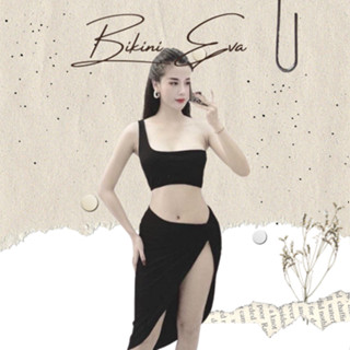 Bikini nữ đồ bơi bộ bơi đi biển set 3 món áo lệch vai váy xoắn dài qua gối (nhiều màu) EVA S3MVX