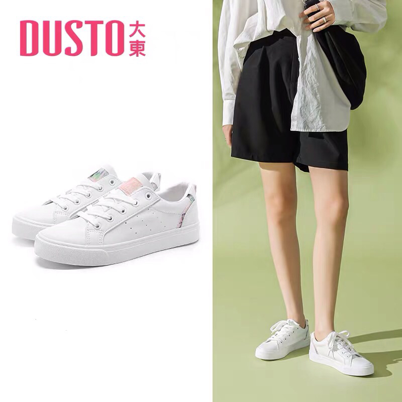 Giày thể thao nữ Dusto trắng mũi tròn buộc dây phong cách trẻ trung