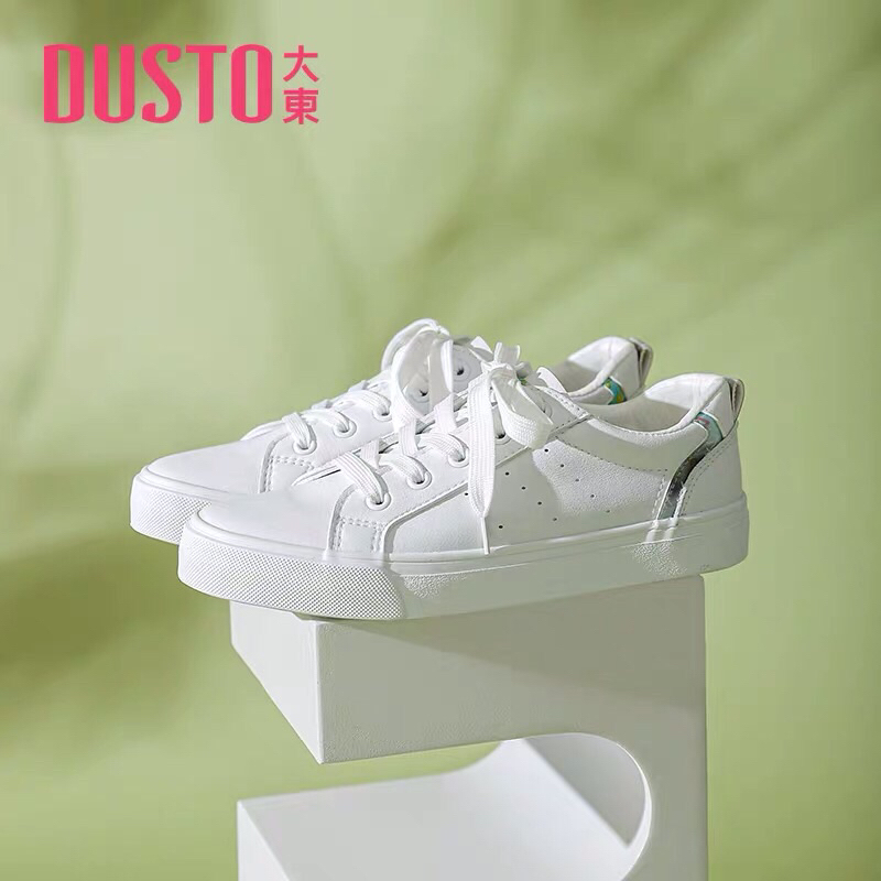 Giày thể thao nữ Dusto trắng mũi tròn buộc dây phong cách trẻ trung