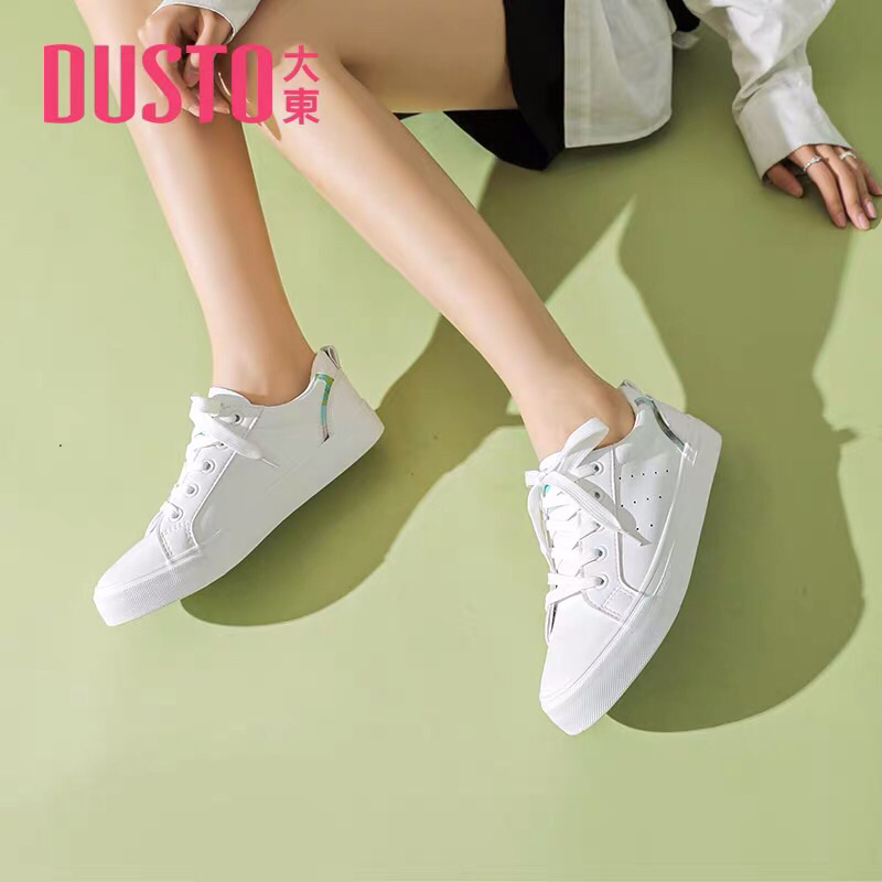 Giày thể thao nữ Dusto trắng mũi tròn buộc dây phong cách trẻ trung