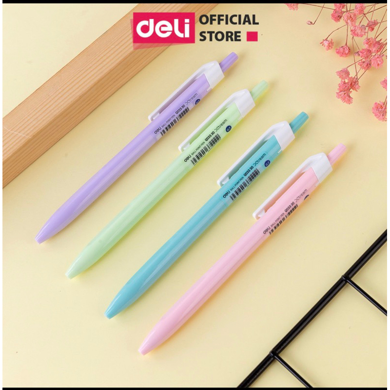 Combo 2 chiếc bút bi mực xanh DELI ngòi 0.7mm viết êm trơn đều mực