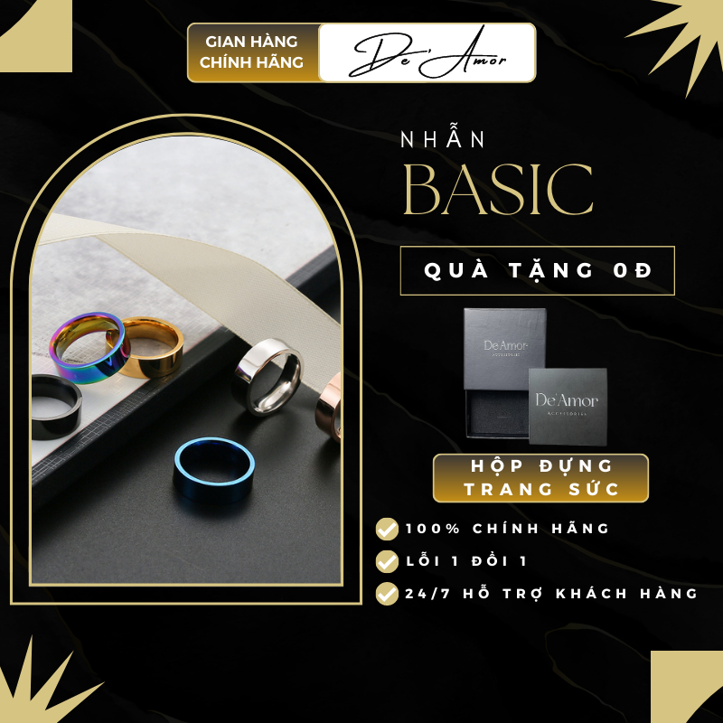 [MIỄN PHÍ KHẮC TÊN] Nhẫn Basic Unisex chất liệu Titan cao cấp không gỉ - Nhẫn Basic De'Amor bản LỚN - N008
