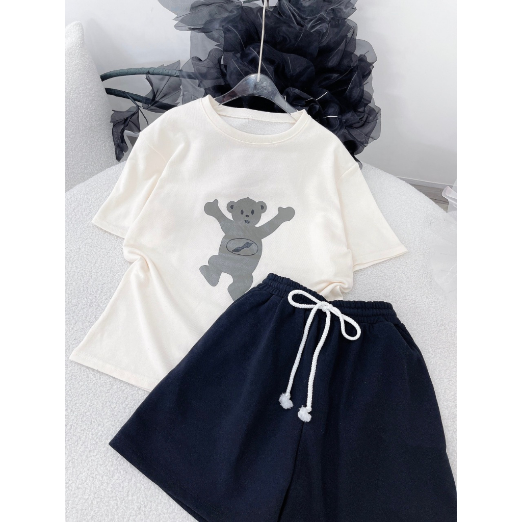 SET ÁO THUN IN HÌNH GẤU + QUẦN SHORT ĐÙI RÚT DÂY (TH)