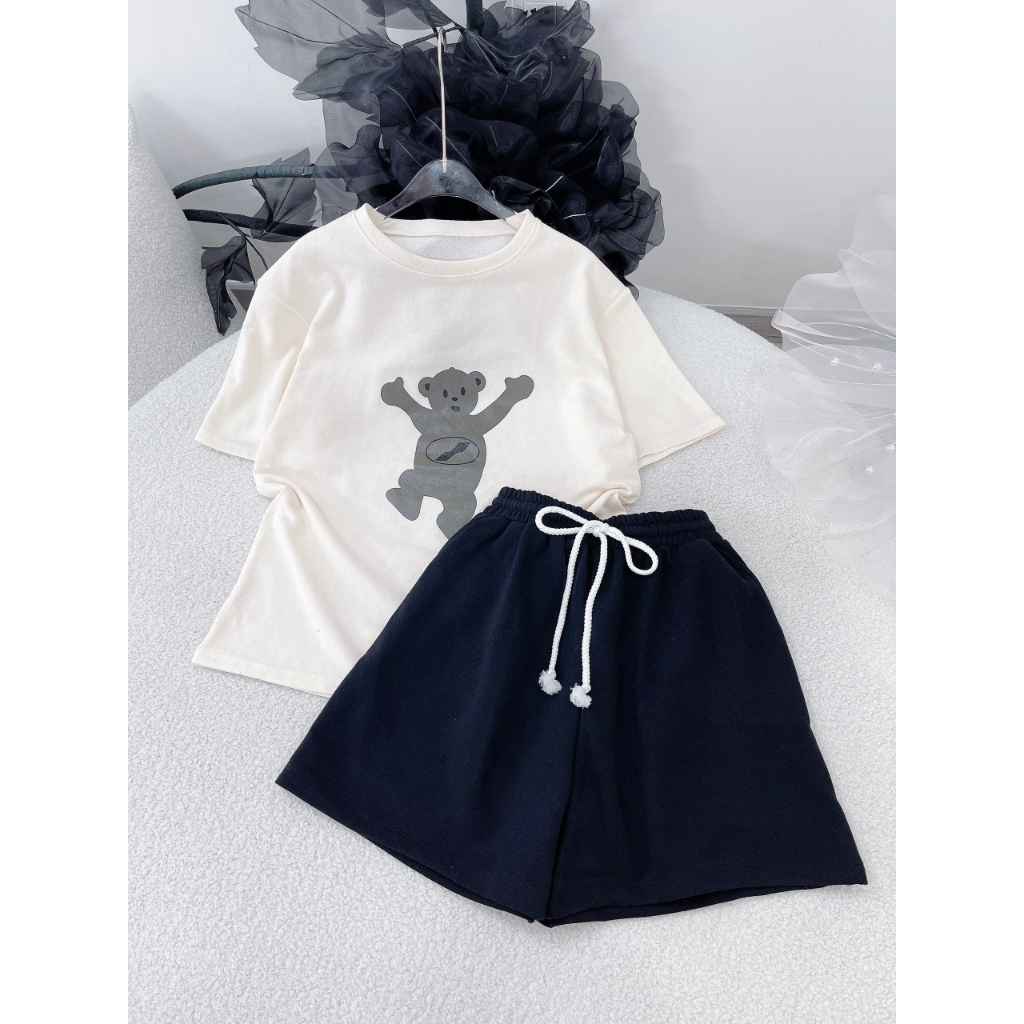 SET ÁO THUN IN HÌNH GẤU + QUẦN SHORT ĐÙI RÚT DÂY (TH)