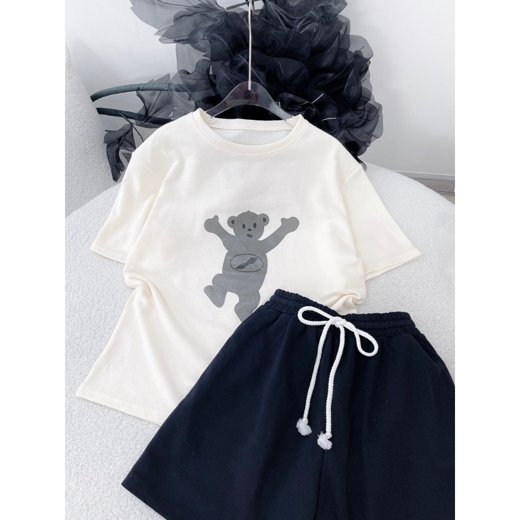 SET ÁO THUN IN HÌNH GẤU + QUẦN SHORT ĐÙI RÚT DÂY (TH)