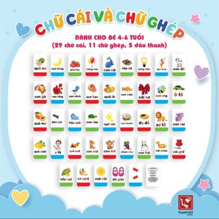 Bộ thẻ học thông minh, 42 thẻ flashcard băng giấy dày nhận biết chữ cái và chữ ghép cho bé từ 1 tuổi