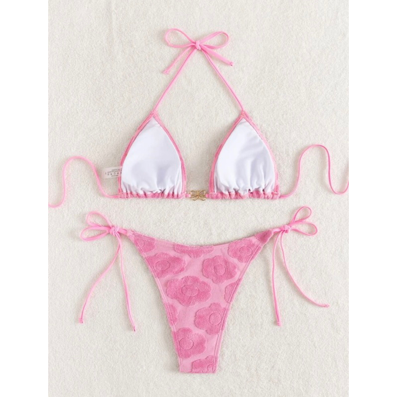 Set bikini hồng hoạ tiết hoa