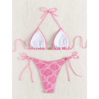 Set bikini hồng hoạ tiết hoa (sẵn S)