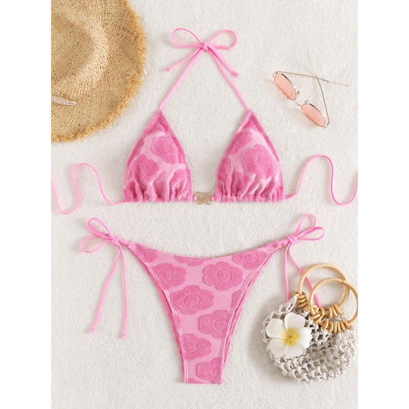 Set bikini hồng hoạ tiết hoa