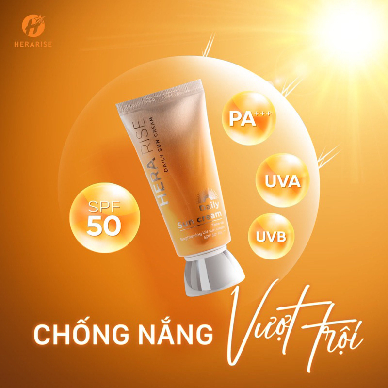 Kem Chống Nắng Herarise Daily Sun Cream nâng tone phổ rộng chống tia UV Dành Cho Da Dầu SPF 50+