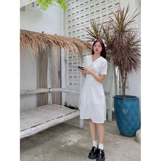 ĐẦM MIDI CỔ BẺ XẾP LY EO XOÈ