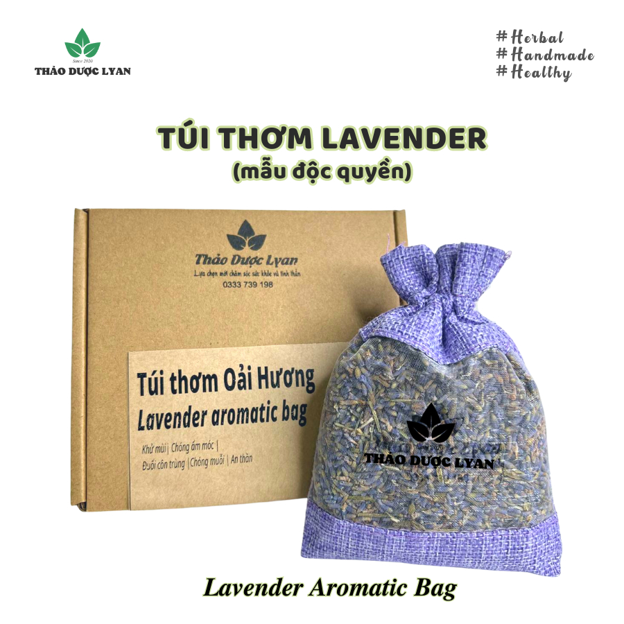 Túi Thơm Lavender (Oải Hương) Pháp mẫu độc quyền Treo xe tô, khử mùi tủ,mùi giày, mua gói ruột thay thế tiết kiệm hơn