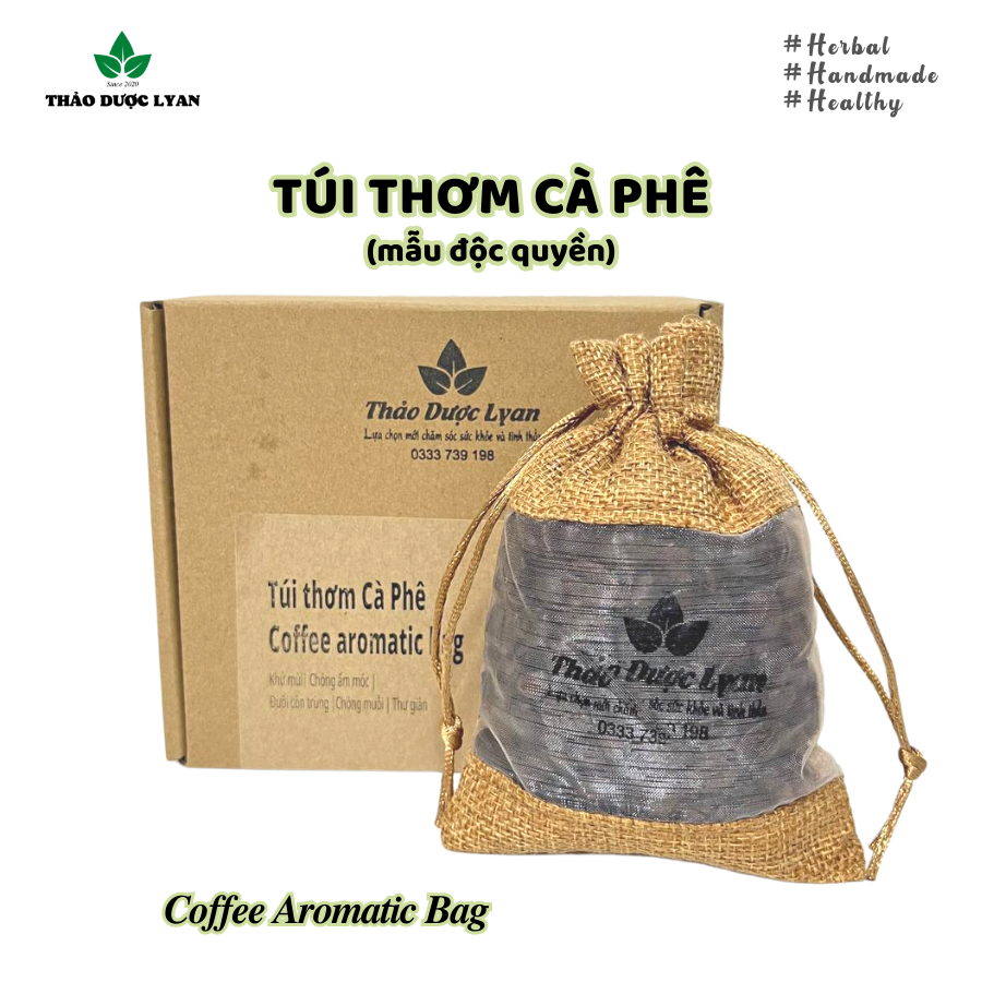 Túi thơm CÀ PHÊ rang nguyên hạt handmade treo xe tô, khử mùi tủ, mùi giày, mua kèm gói ruột thay thế tiết kiệm hơn