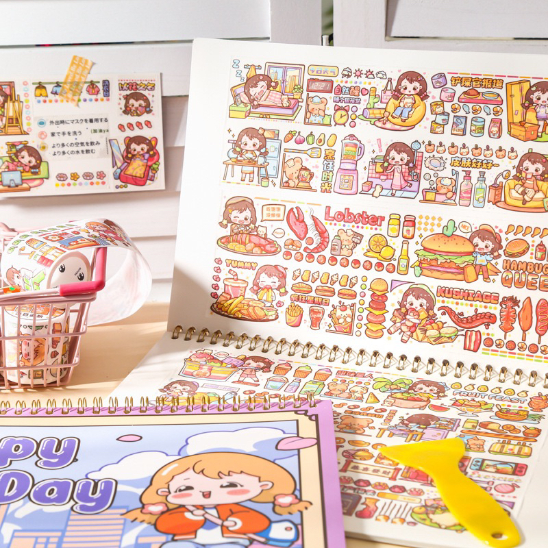 Sổ Chiết Washi Sticker A4 Hình Cô Gái Đáng Yêu Nhiều Màu