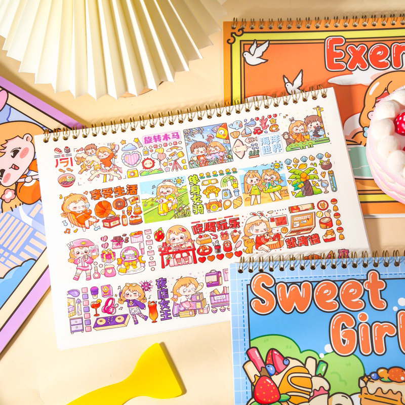 Sổ Chiết Washi Sticker A4 Hình Cô Gái Đáng Yêu Nhiều Màu
