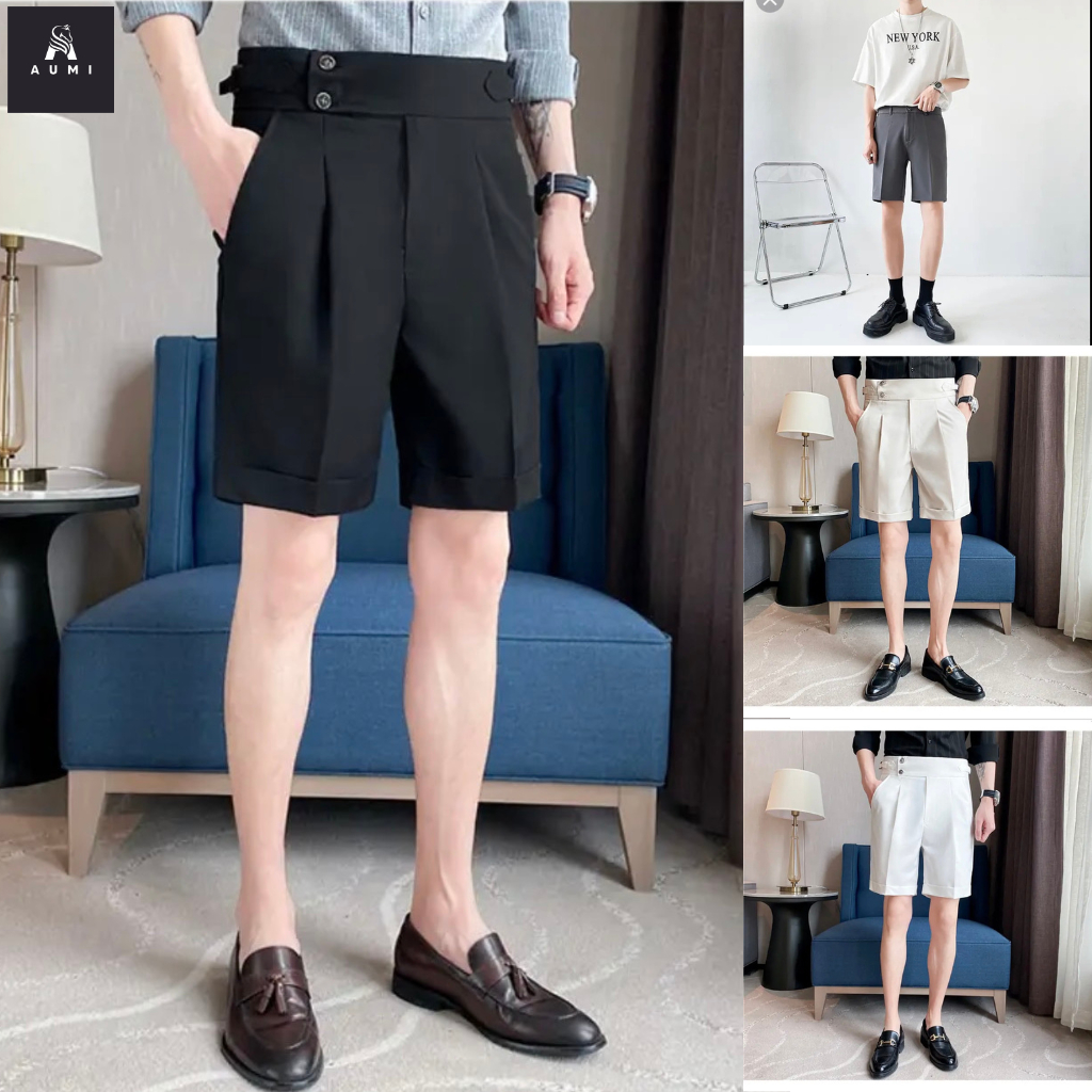 Quần short Âu Nam Hàn Quốc Cạp Cao 2 khuy , Quần Âu Tây Nam Sidetab Mẫu Mới , Chất Co Giãn Không Bai Xù