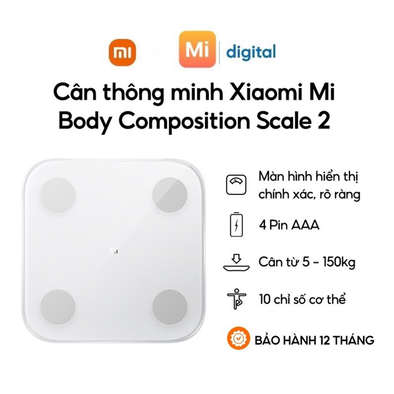 Cân thông minh Xiaomi Body Fat Scale 2-Phiên bản quốc tế , kết nối app thông minh