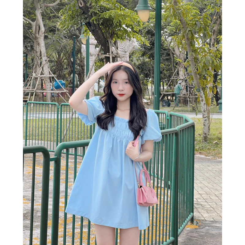 Set áo babydoll tay bồng chun ngực dáng giấu quần kèm quần sooc, Set Đầm tay phồng nữ RANDOMLIST ( sẵn) | BigBuy360 - bigbuy360.vn