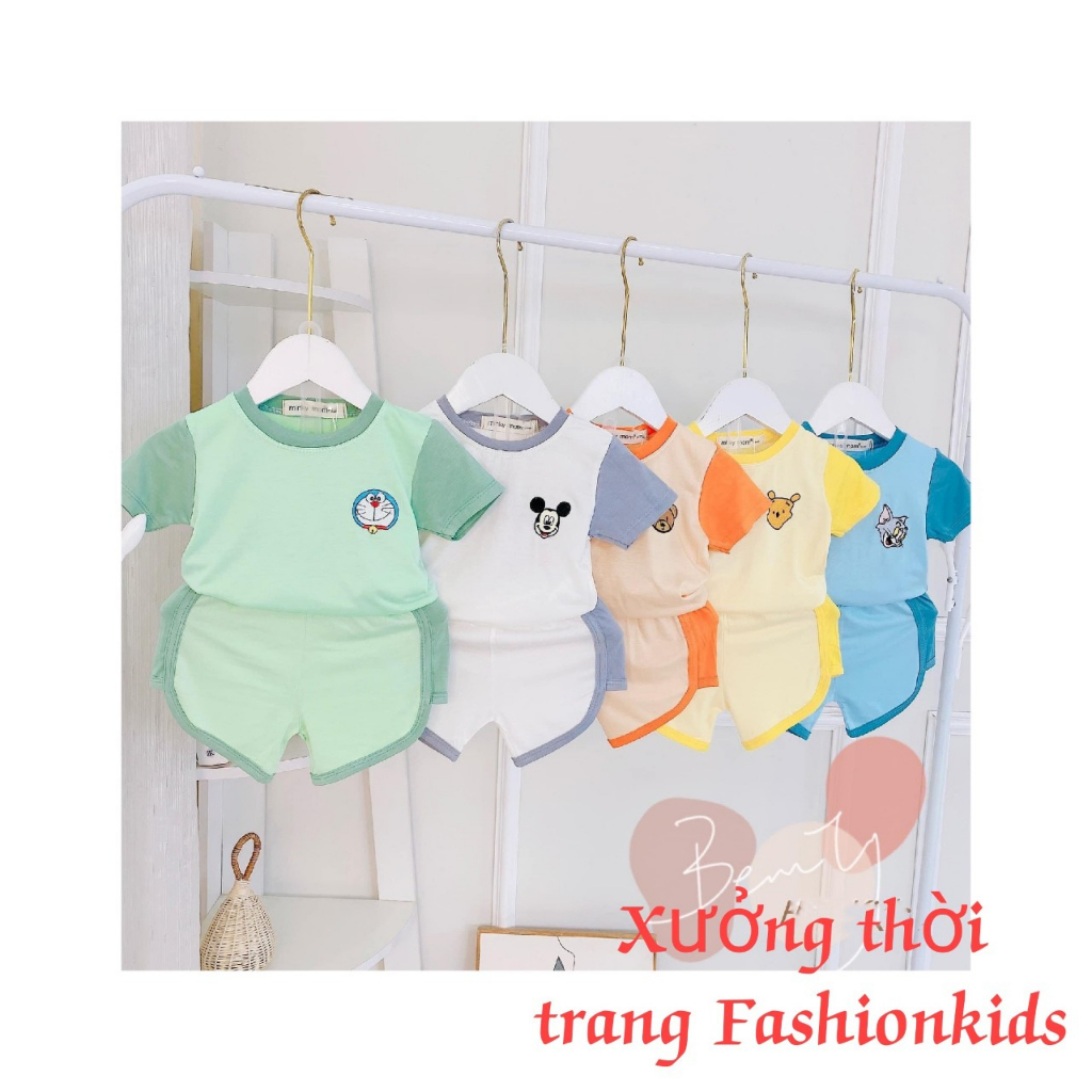 Quần áo trẻ em, bộ cộc tay thun lạnh minky mom bé trai bé gái phối màu siêu đẹp quần vát thời trang QN3