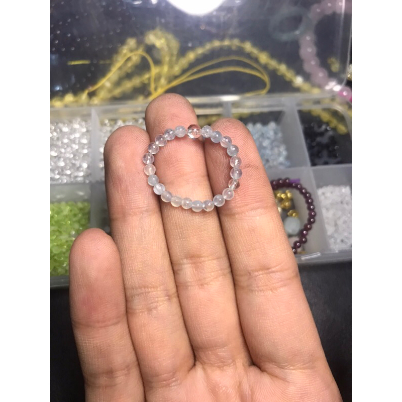 Nhẫn co dãn Handicraft đá thanh tẩy Aquamarine mix clear quartz