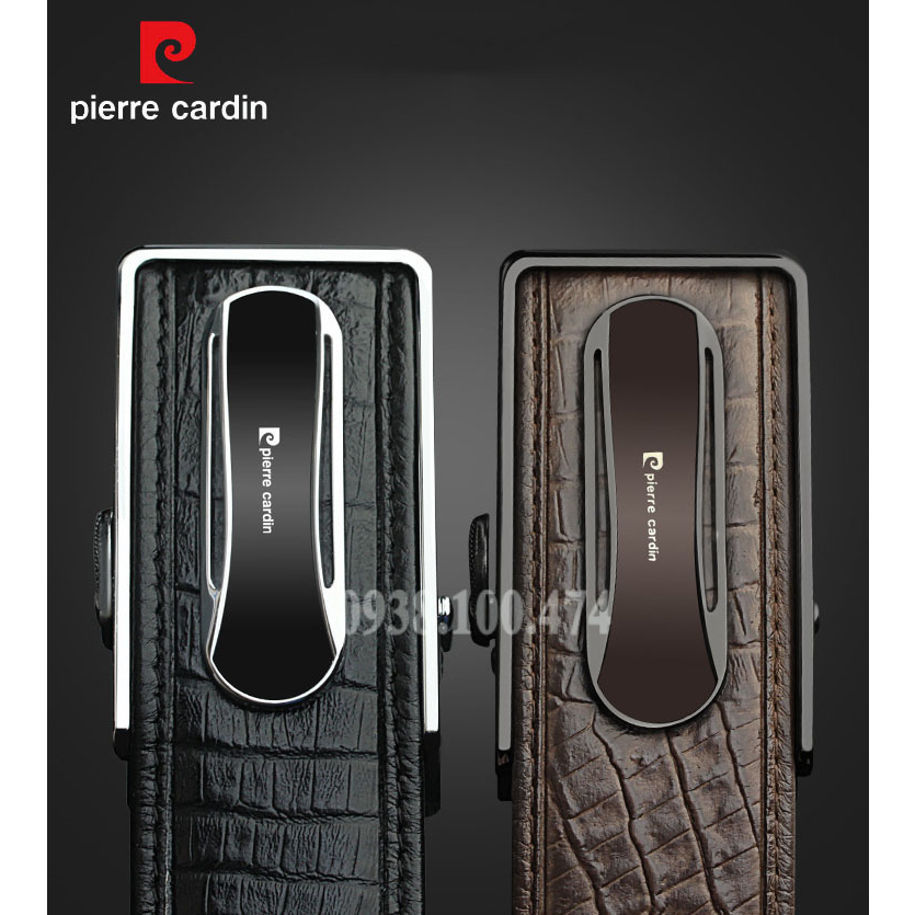 Thắt lưng Pierre Cardin nam chính hãng khóa kéo chốt tự động dây da bò dập vân cá sấu sang trọng