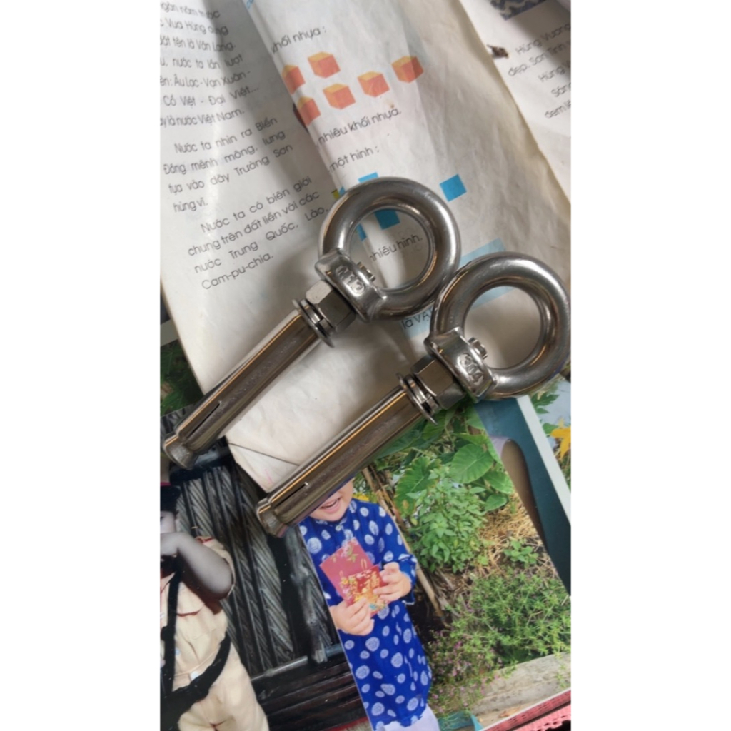 Móc treo xích đu, treo ghế đu, treo võng inox 304, bộ gồm khoen tròn M6/8/10/12 và tắc kê nở inox 304 dài 70mm