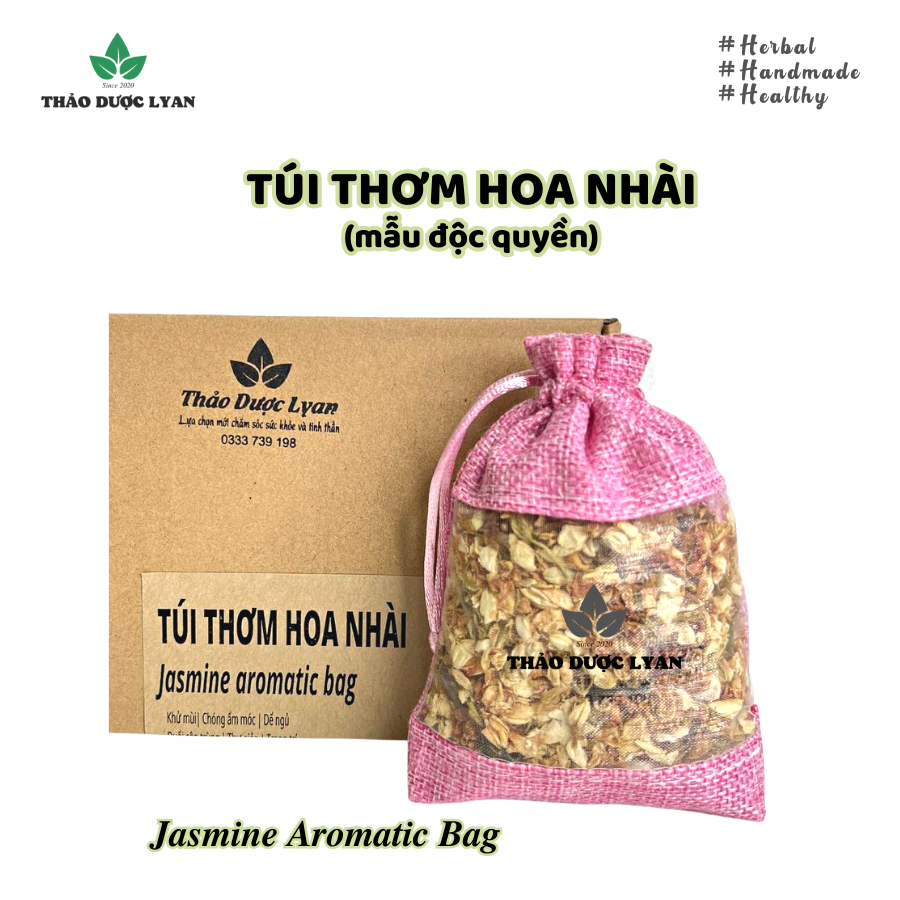 Túi thơm HOA NHÀI thảo mộc handmade mẫu độc quyền treo xe tô, khử mùi tủ, mùi giày, mua kèm gói ruột thay thế tiết kiệm