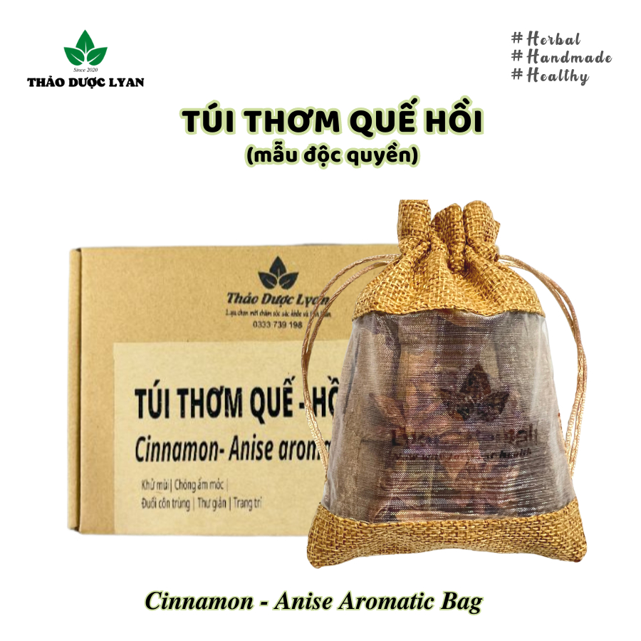 Túi Thơm Quế-Hồi thảo mộc mẫu độc quyền Treo xe tô, khử mùi tủ,mùi giày, mua kèm gói ruột thay thế tiết kiệm hơn