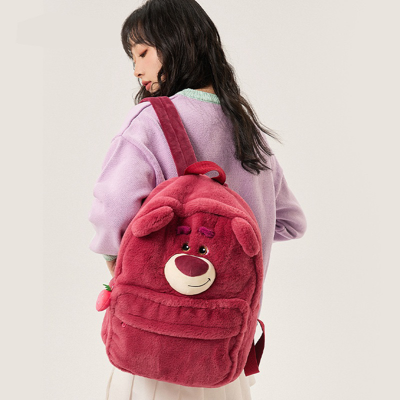 Ba lô gấu dâu Lotso lông mịn, cặp gấu dâu loại 1