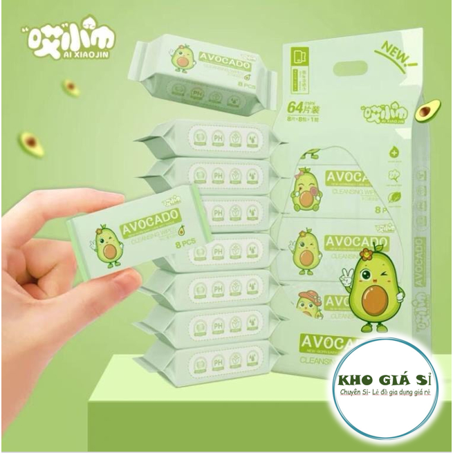 Set 8 Gói/ 64 tờ Khăn giấy ướt mini bỏ túi tiện lợi, khăn ướt tiện dụng