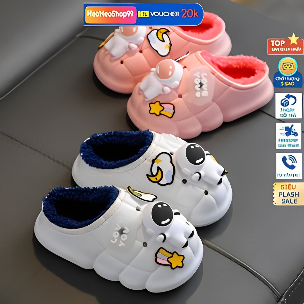 Sục Giày Lót Lông Phi Hành Gia Hót Siêu Cute Đáng Yêu , Dép Sục Phi Hành Gia Lót Lông Chống Thấm Nước Cho Bé