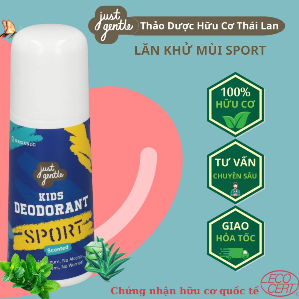 Lăn Khử Mùi Cho Trẻ Em Hương Mát Lạnh hữu cơ thảo dược JustGentle