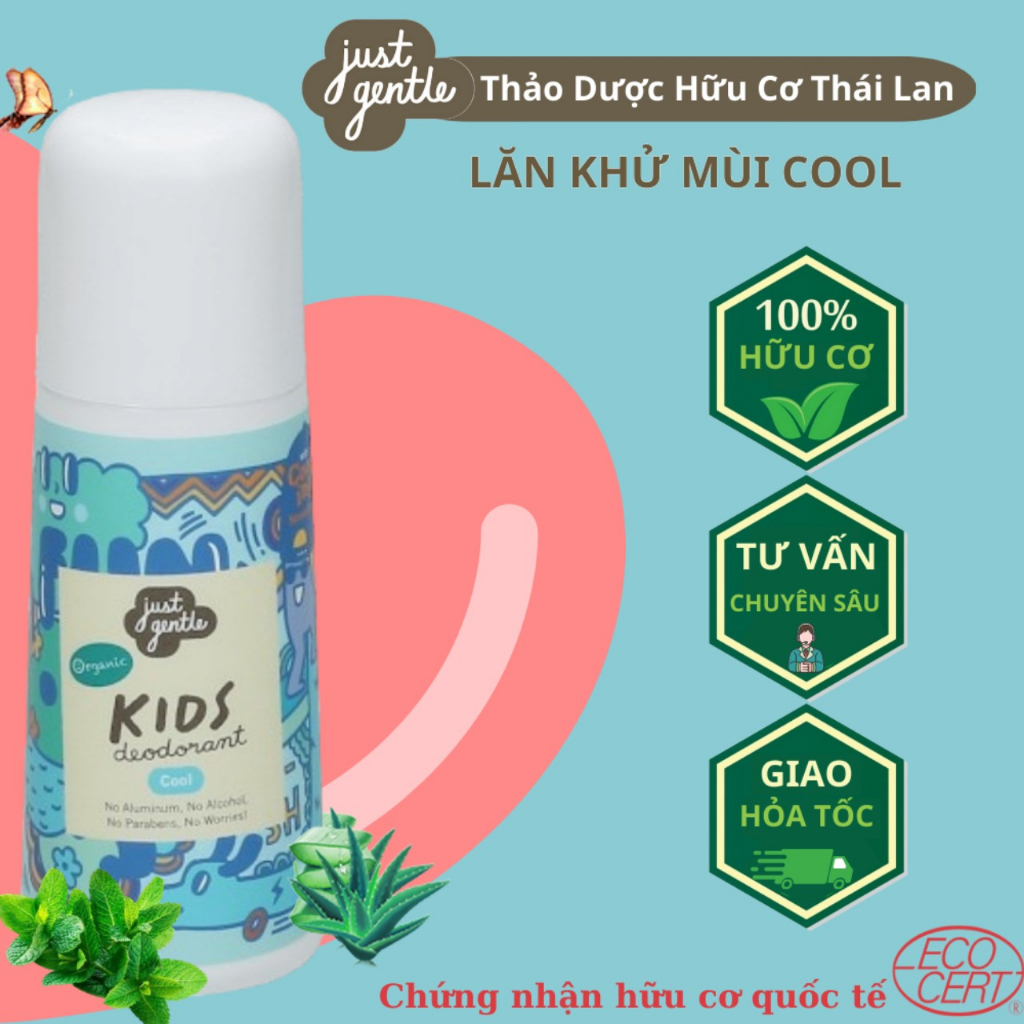 Lăn Khử Mùi hương the mát cho trẻ em hữu cơ thảo dược JustGentle
