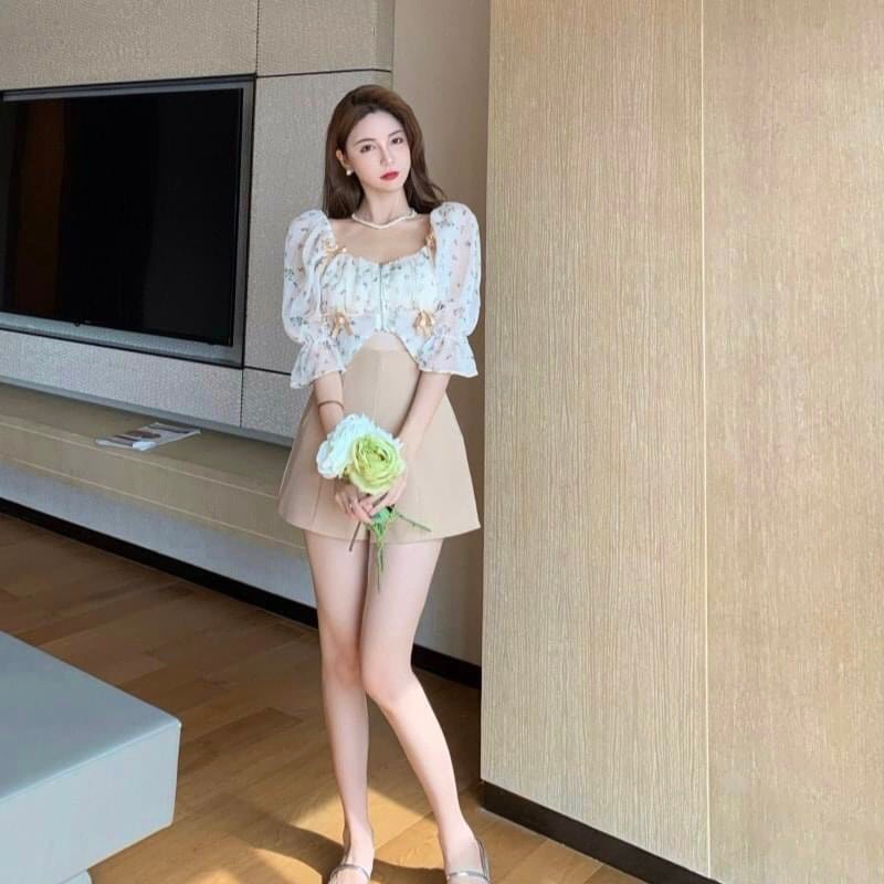 Set đồ nữ croptop hoa kèm short nude - Kho tuyển sỉ ưu đãi chiết khấu tốt