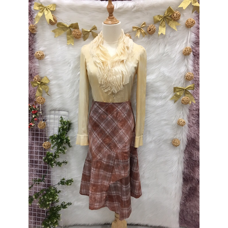 Chân Váy vintage Nhật 2 hand hiệu  priverite, Size S -họa tiết sọc ca rô