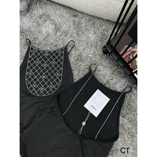 Bikini bodysuit 2 dây channel đính đá