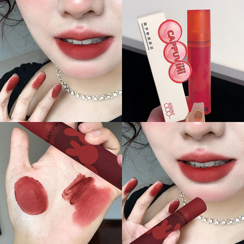 Son kem lì thỏ đỏ CAPPUVINI mềm mịn môi Gourd Powder Sensation Lip Mud cao cấp