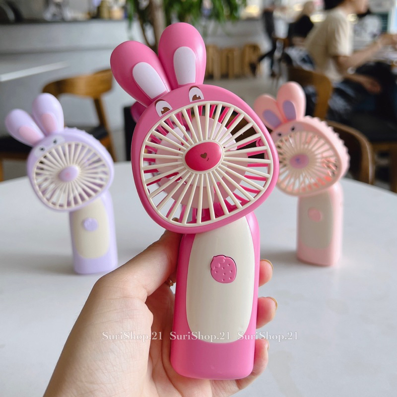 Quạt mini tích điện màu hồng cầm tay siêu đáng yêu