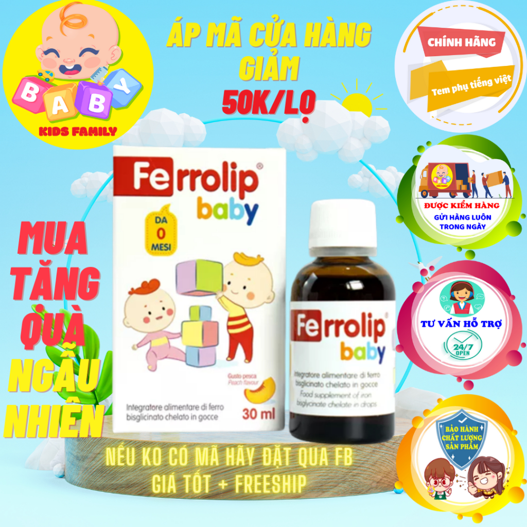 Sắt Siro Ferrolip Baby Vị Đào Thơm Ngon Cho Bé Lọ 30 ML